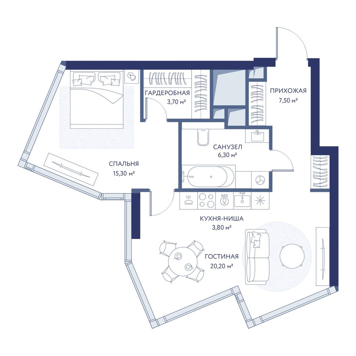 1-комнатная квартира, 56.8 кв.м, ЖК «ХАЙДАУТ»