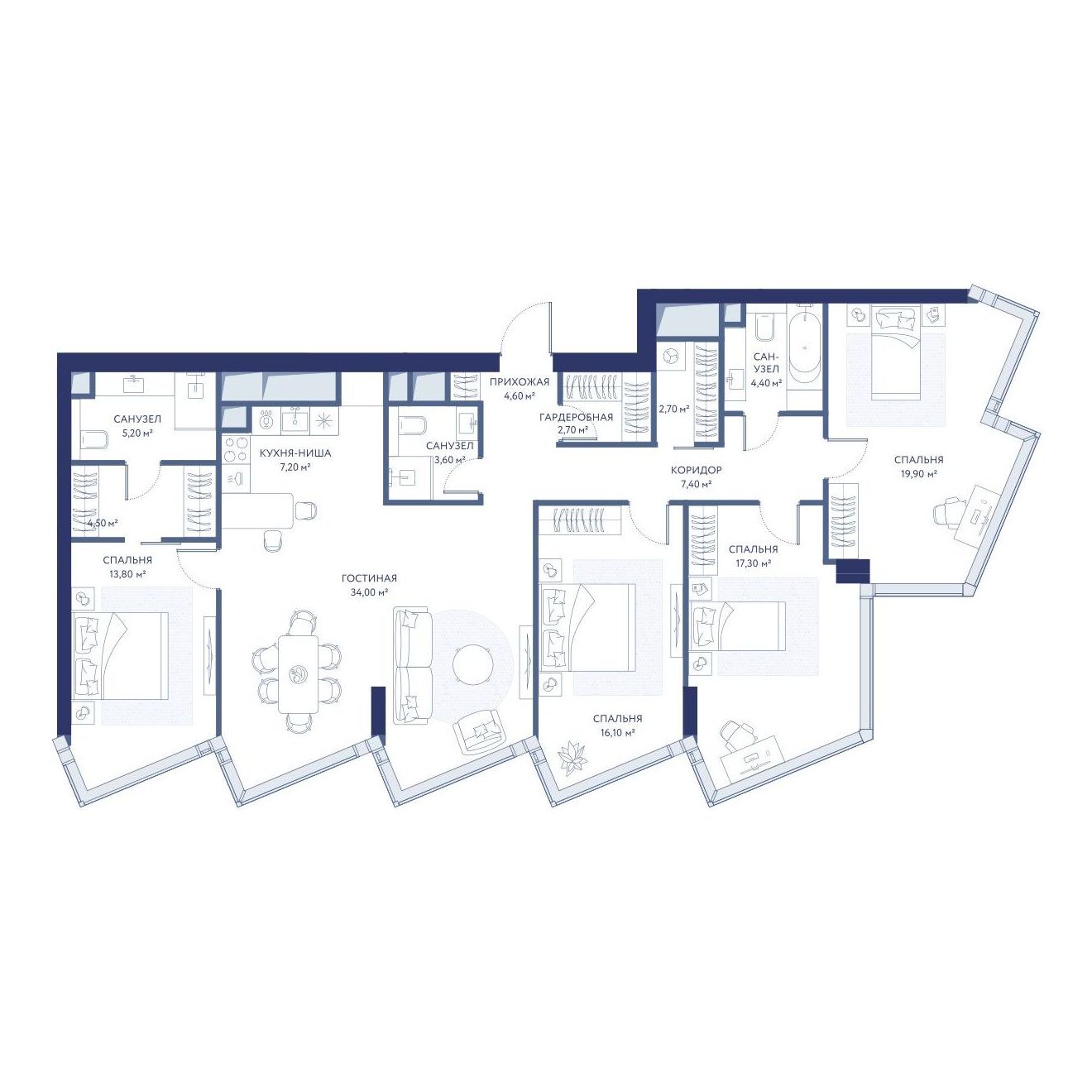 4-комнатная, 143.4 м², 33 этаж из 34, ЖК «ХАЙДАУТ» 4-комнатная, 143.4 м², 33 этаж из 34, ЖК «ХАЙДАУТ»