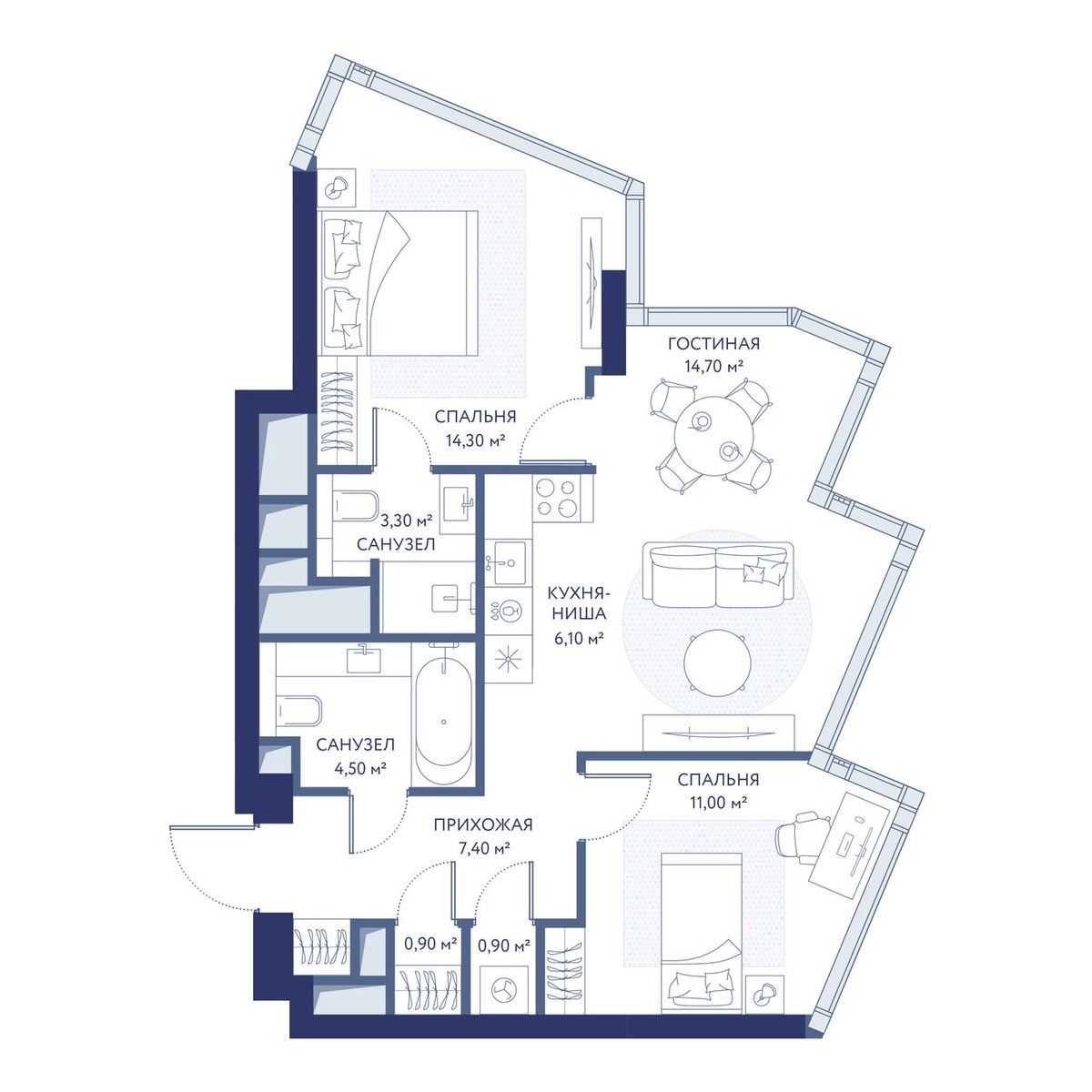 2-комнатная квартира, 62.2 кв.м, ЖК «ХАЙДАУТ»