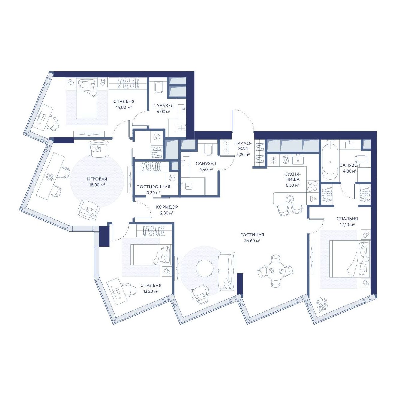 3-комнатная квартира, 129.1 кв.м, ЖК «ХАЙДАУТ»