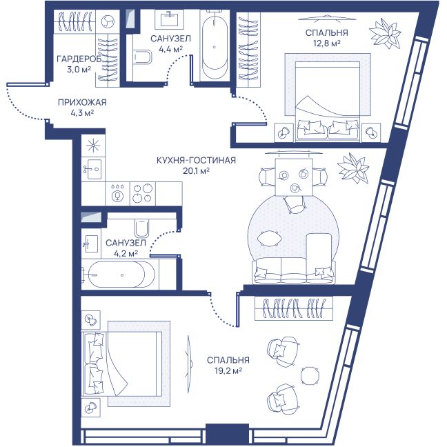 2-комнатная квартира, 68 кв.м, СВЕТ