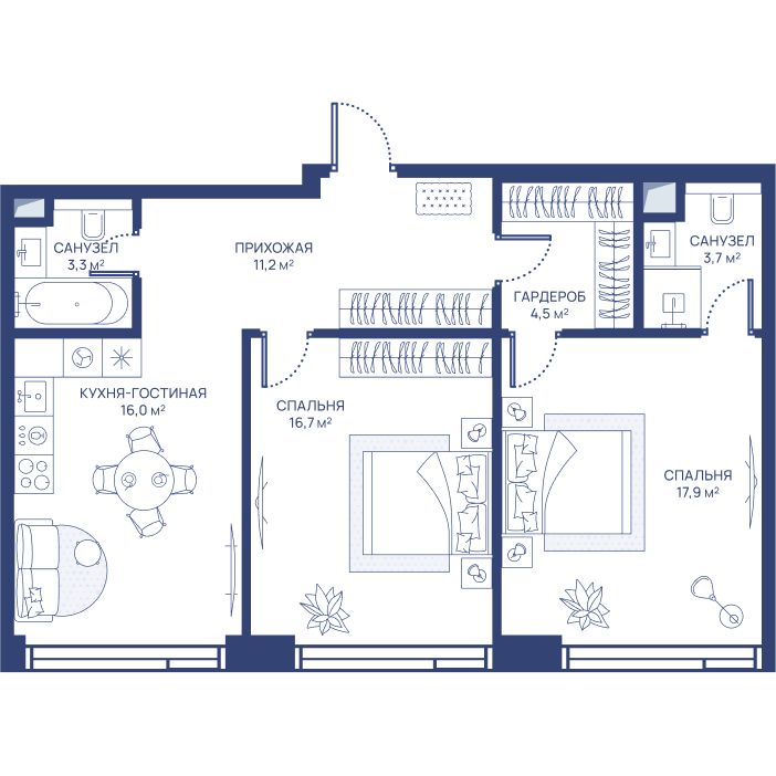 2-комнатная квартира, 73.3 кв.м, ЖК «СВЕТ»