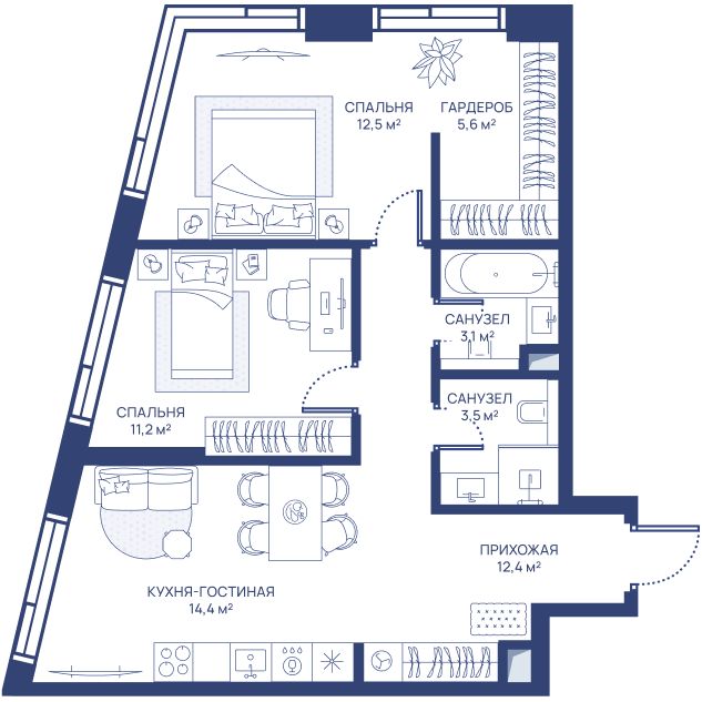 2-комнатная квартира, 62.7 кв.м, ЖК «СВЕТ»