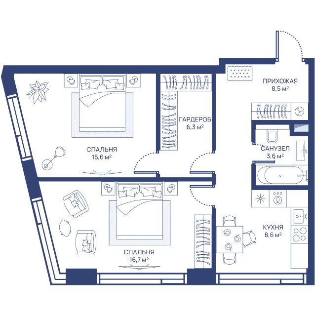 2-комнатная квартира, 59.3 кв.м, ЖК «СВЕТ»
