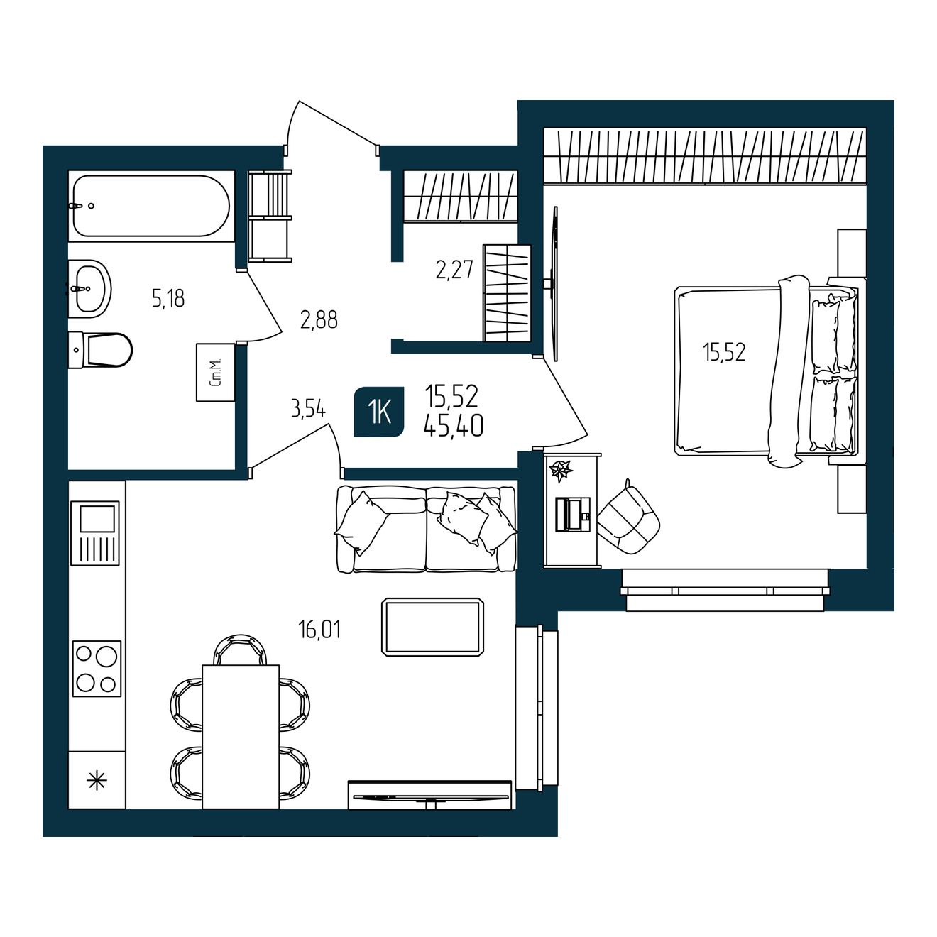 Планировка 1-комн.