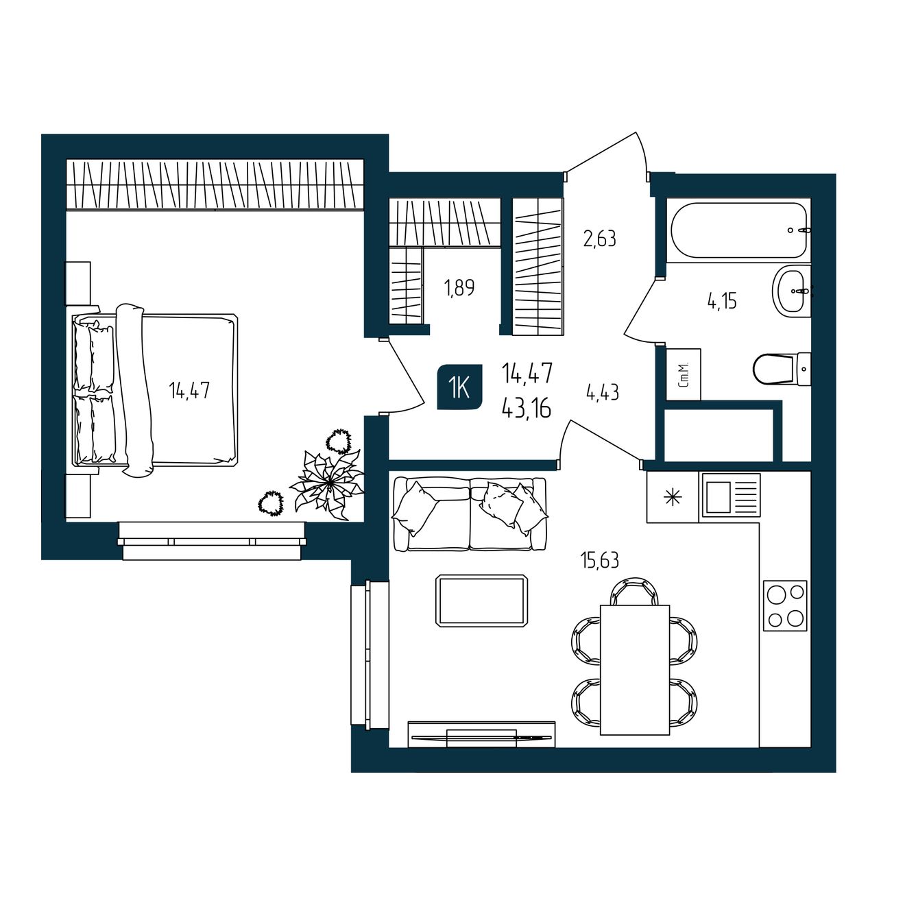 Планировка 1-комн.