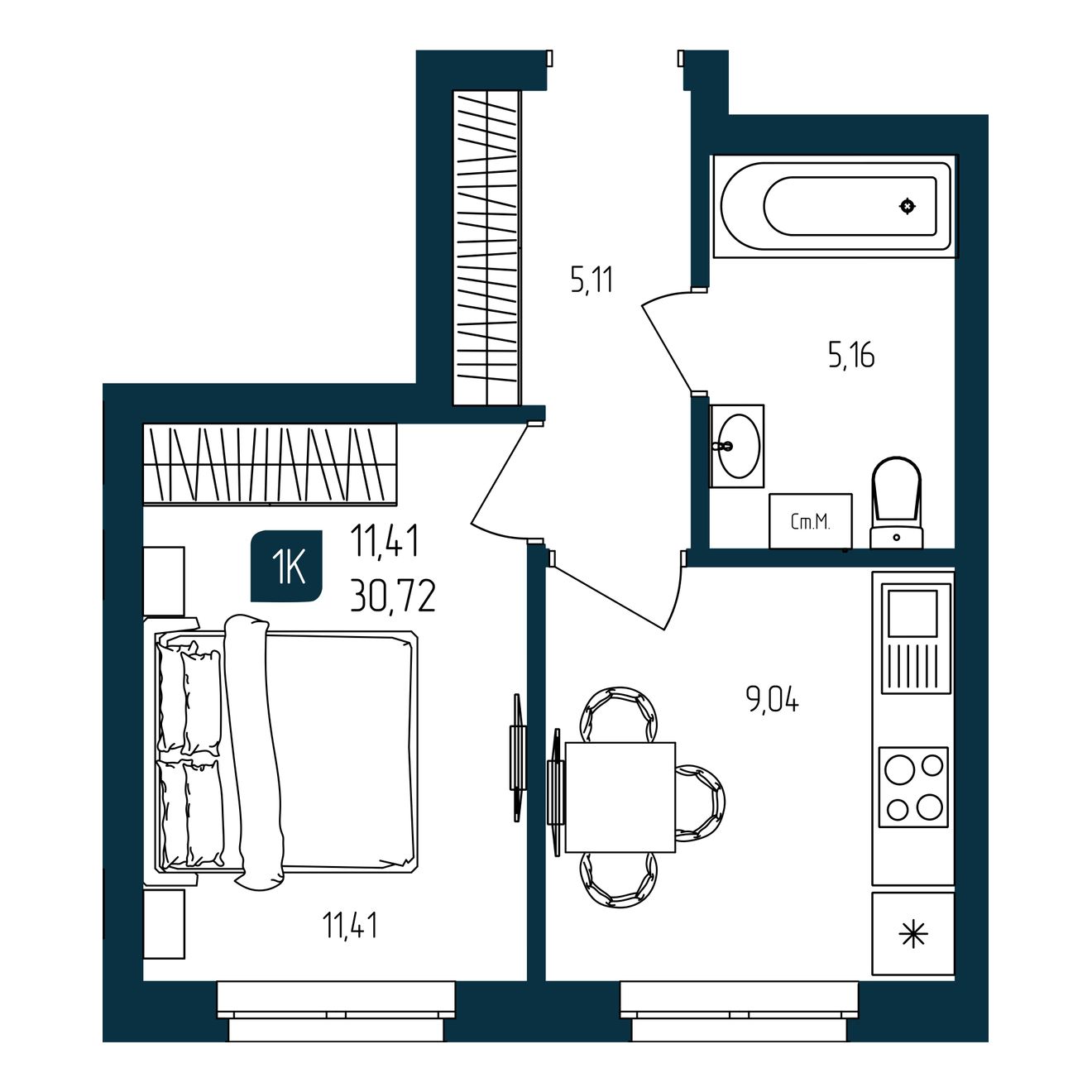 Планировка 1-комн.