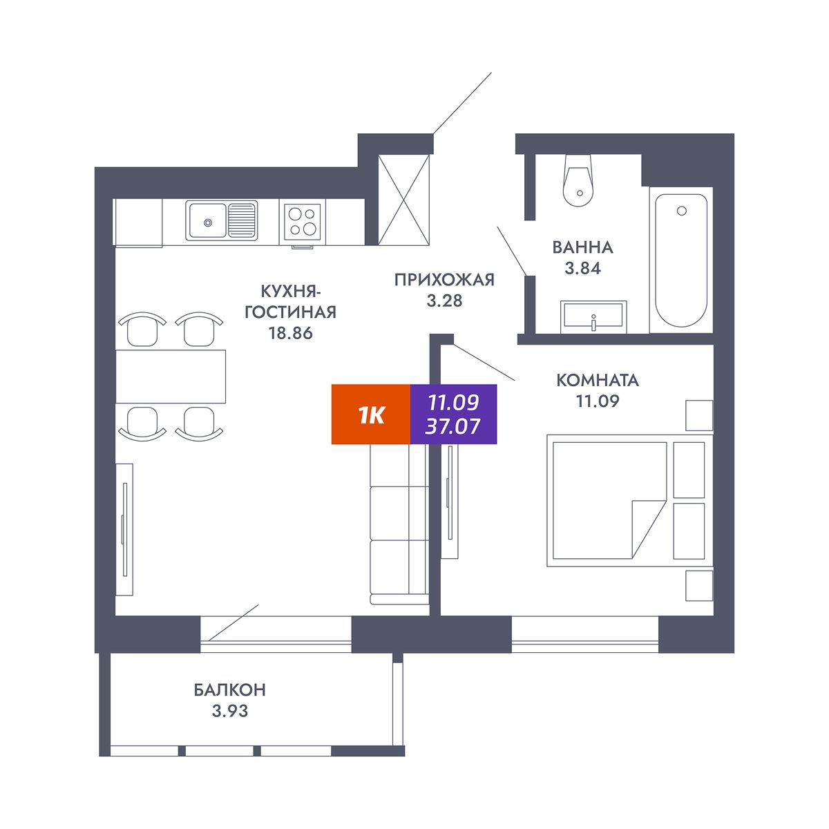 Планировка 1-комн.