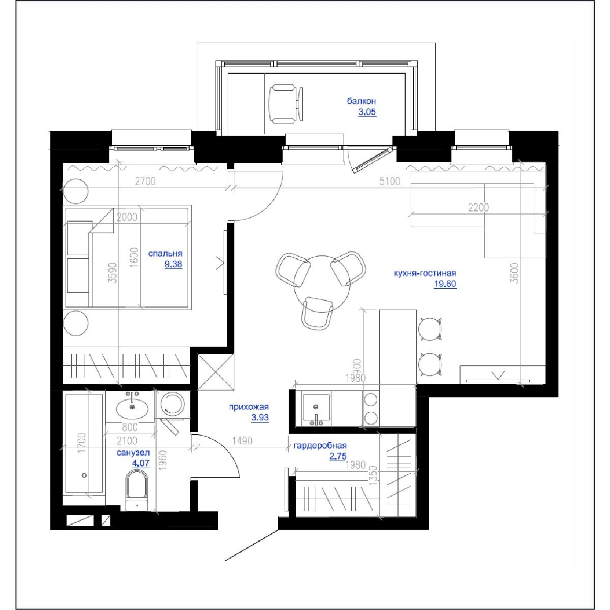 3-комнатная, 40.9 м², № 223 в Сердце Квартала