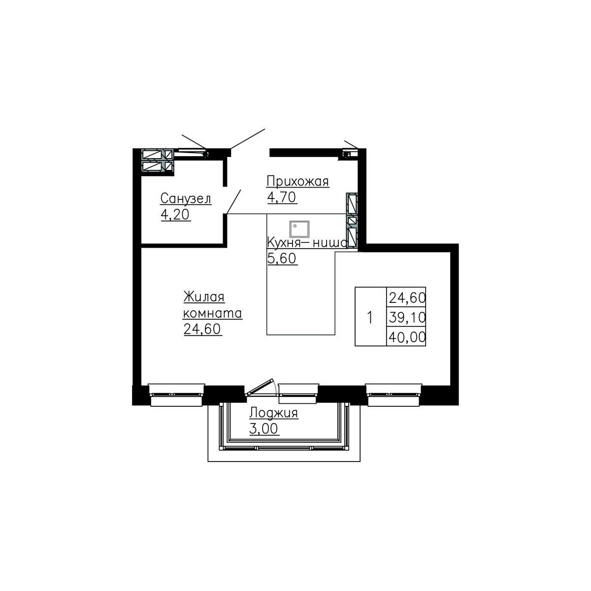 3-комнатная, 40 м², № 260 в Сердце Квартала