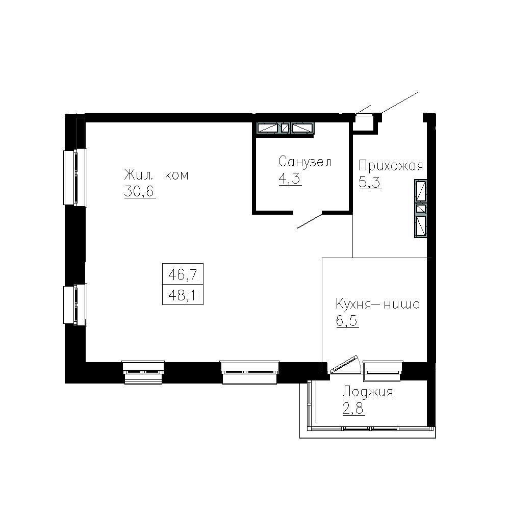 3-комнатная, 48.1 м², № 262 в Сердце Квартала