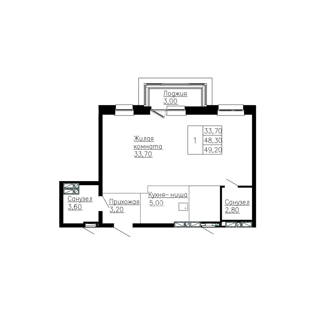 3-комнатная, 49.2 м², № 149 в Сердце Квартала