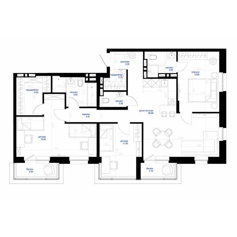 4-комнатная, 100.2 м², № 256-257 в Сердце Квартала