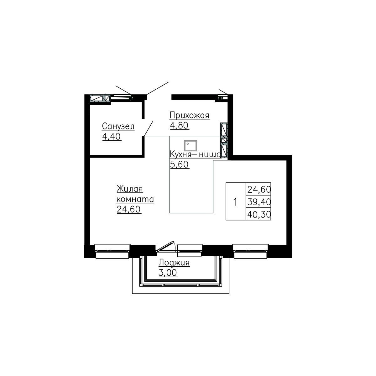 3-комнатная, 40.3 м², № 140 в Сердце Квартала