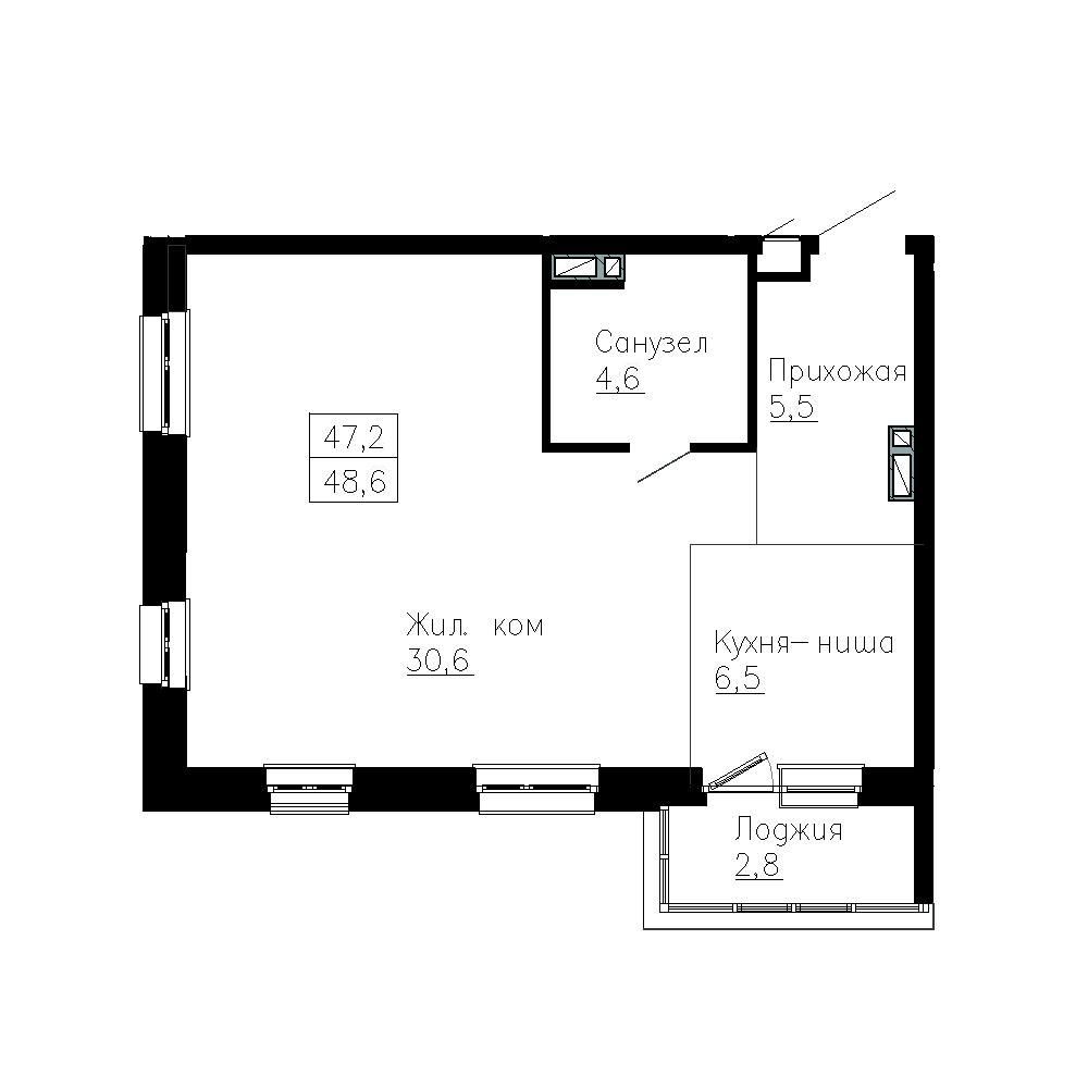 3-комнатная, 48.6 м², № 37 в Сердце Квартала