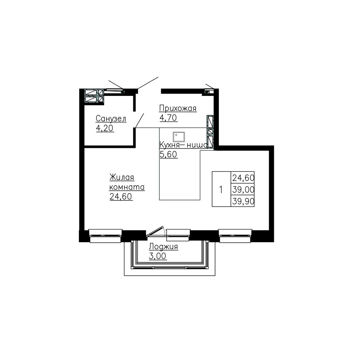 3-комнатная, 40.3 м², № 65 в Сердце Квартала