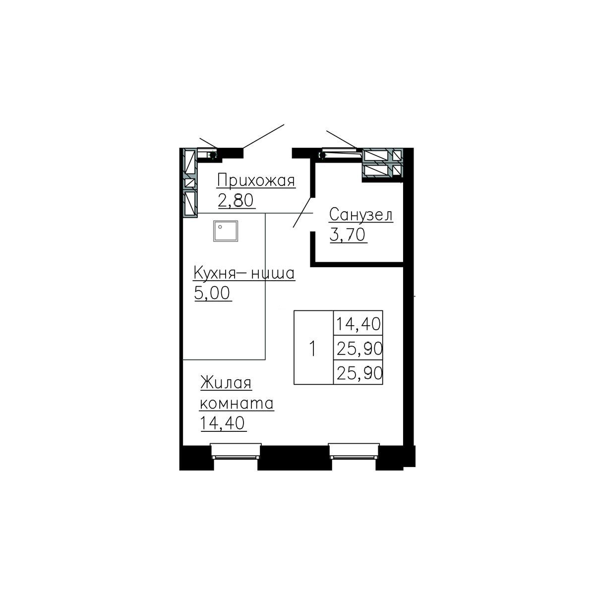 Студия, 25.9 м², № 123 в Сердце Квартала