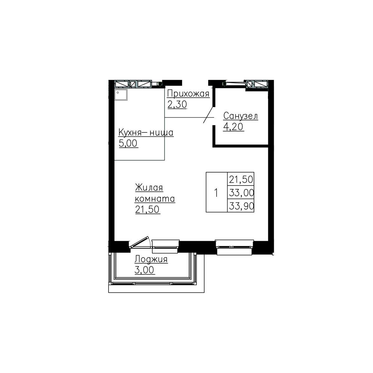 3-комнатная, 33.9 м², № 122 в Сердце Квартала