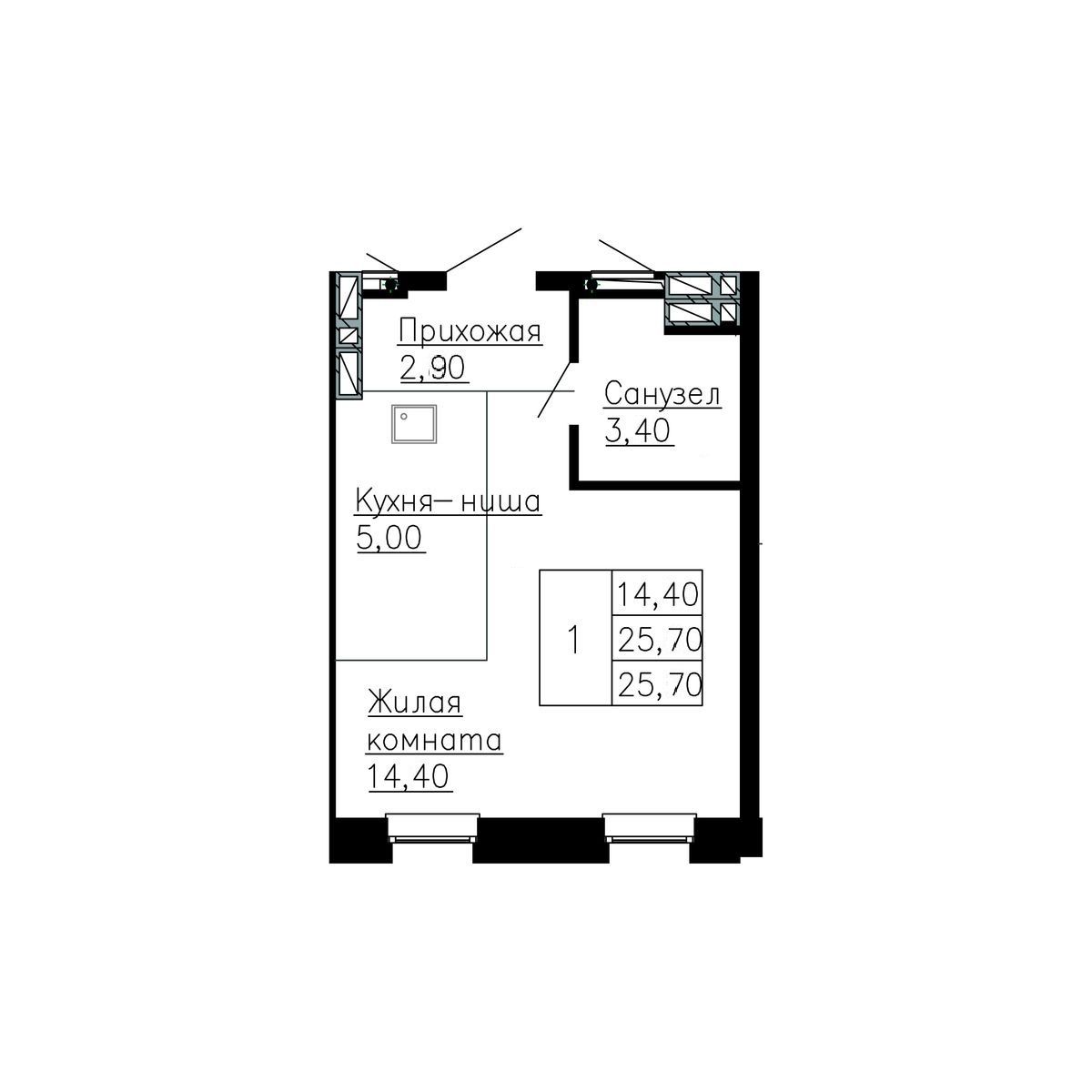 Студия, 25.7 м², № 258 в Сердце Квартала