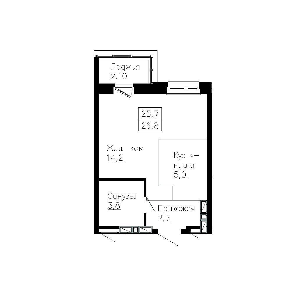 Студия, 26.8 м², № 265 в Сердце Квартала