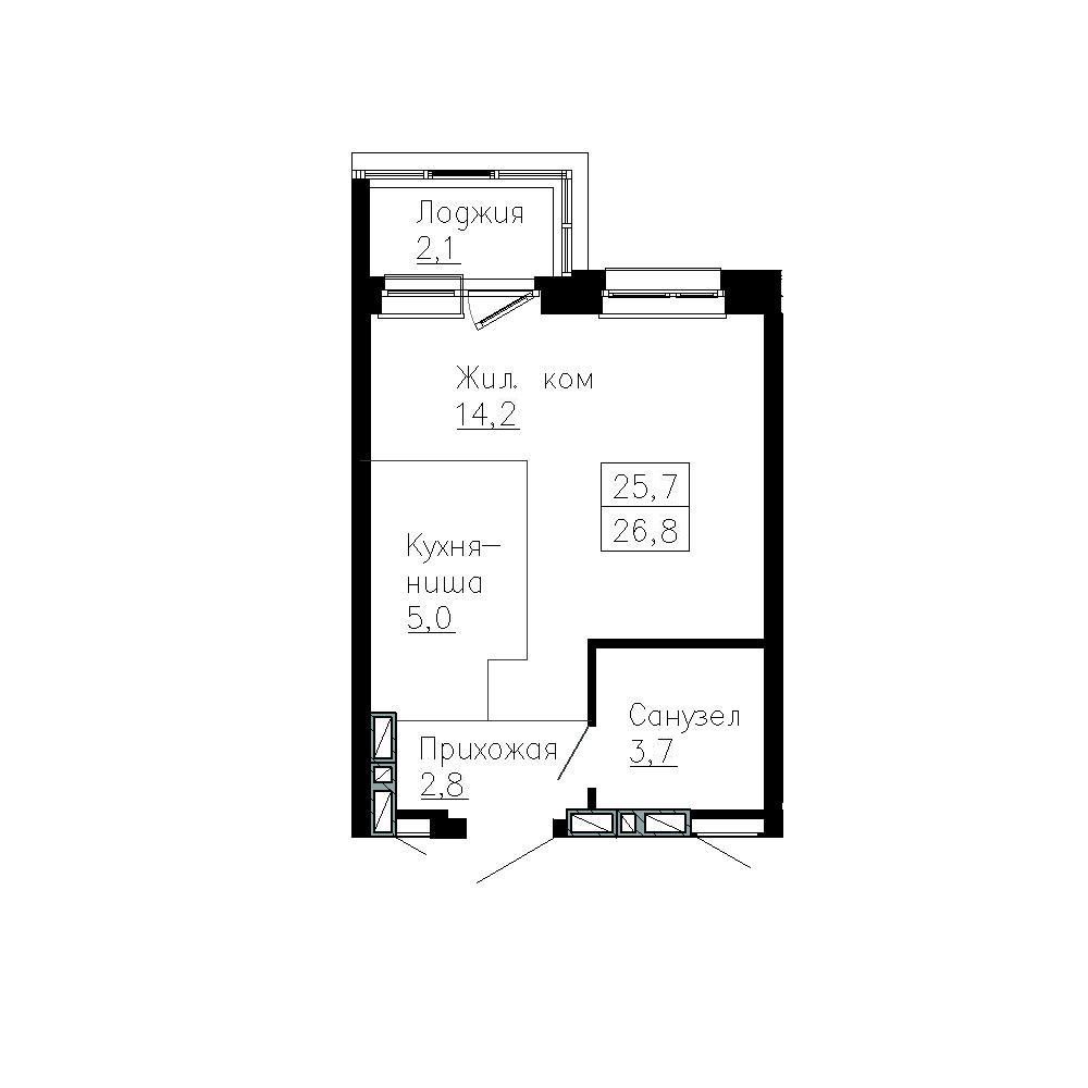 Студия, 26.8 м², № 252 в Сердце Квартала
