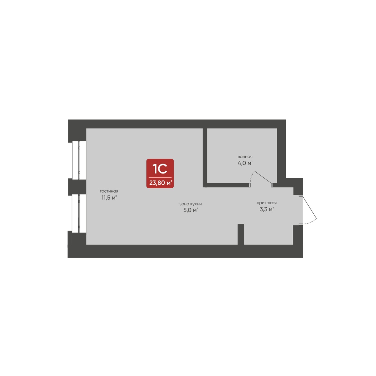 Студия, 23.8 м², № 8 в Промышленная, 7