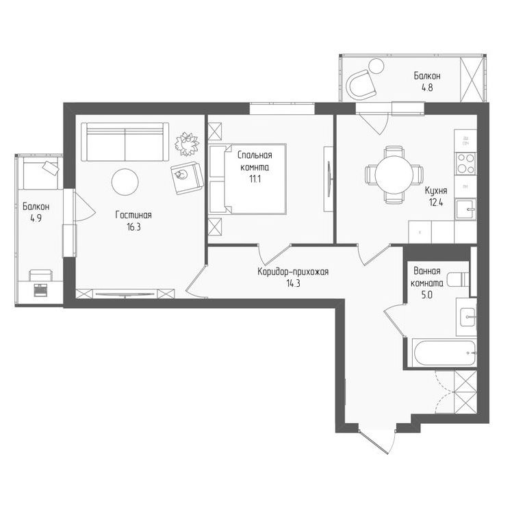 2-комнатная квартира, 62 кв.м, ЖК Тетрис, изображение-2