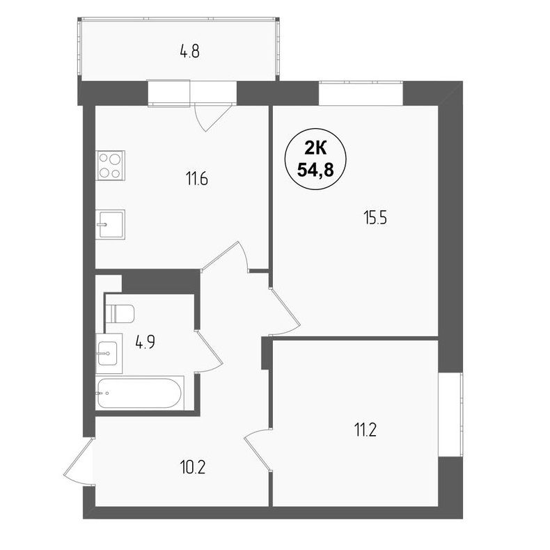 2-комнатная квартира, 54.8 кв.м, ЖК «Тетрис»