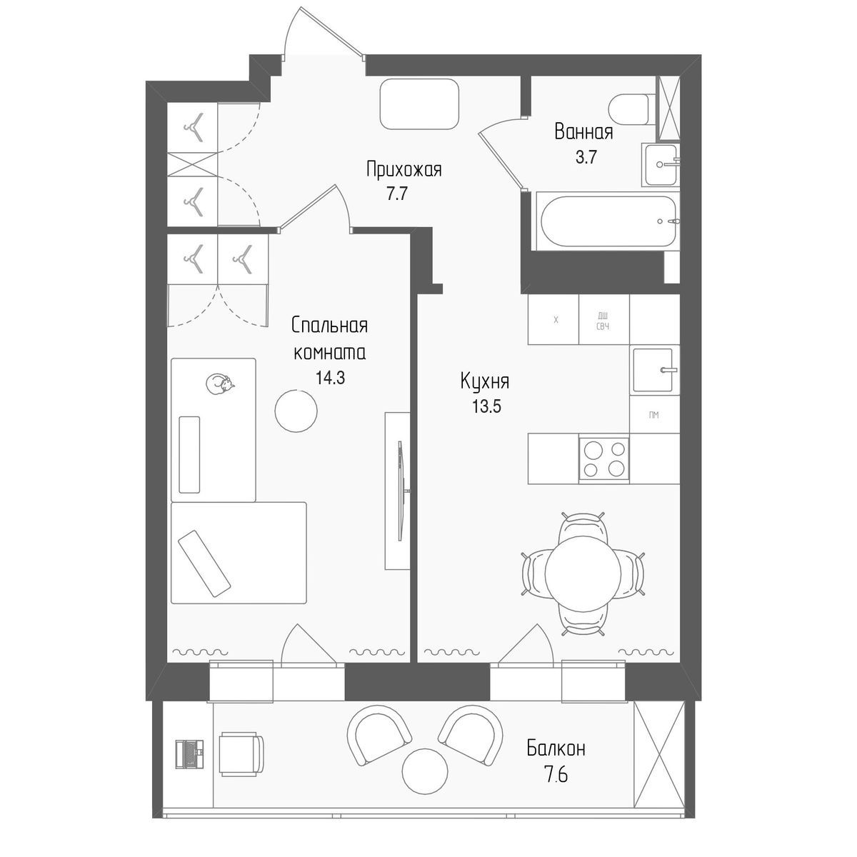 1-комнатная квартира, 41.4 кв.м, ЖК Тетрис, изображение-2