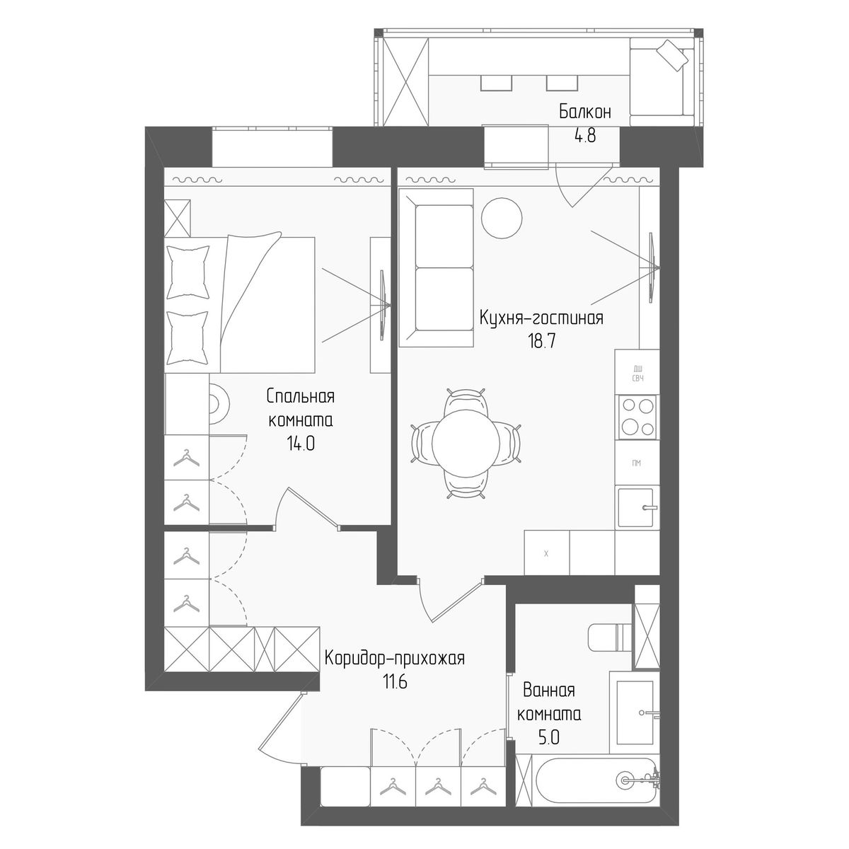 2-комнатная квартира, 50.7 кв.м, ЖК Тетрис, изображение-2