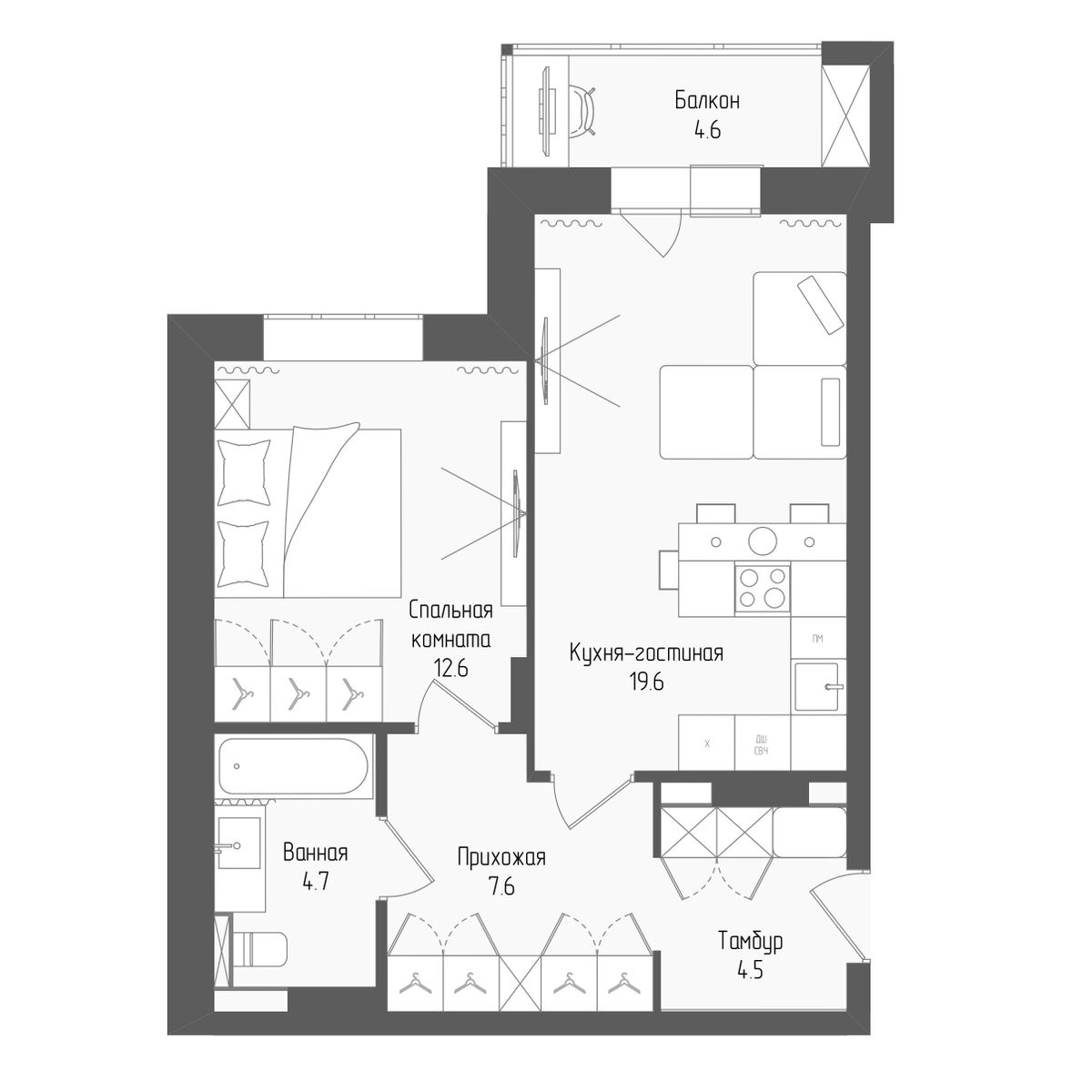2-комнатная квартира, 50.3 кв.м, ЖК Тетрис, изображение-2