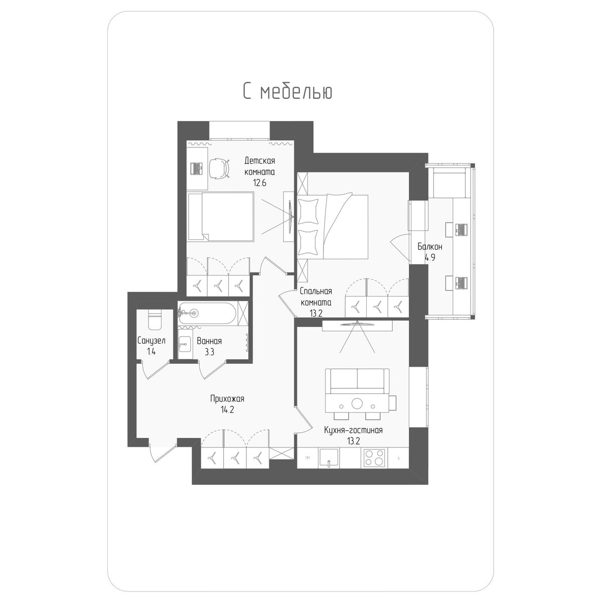 2-комнатная квартира, 59.4 кв.м, ЖК Тетрис, изображение-2