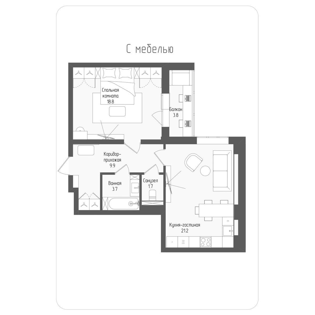 2-комнатная квартира, 57.2 кв.м, ЖК Тетрис, изображение-2