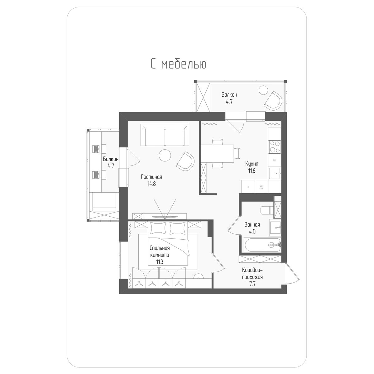 2-комнатная квартира, 52.4 кв.м, ЖК Тетрис, изображение-2