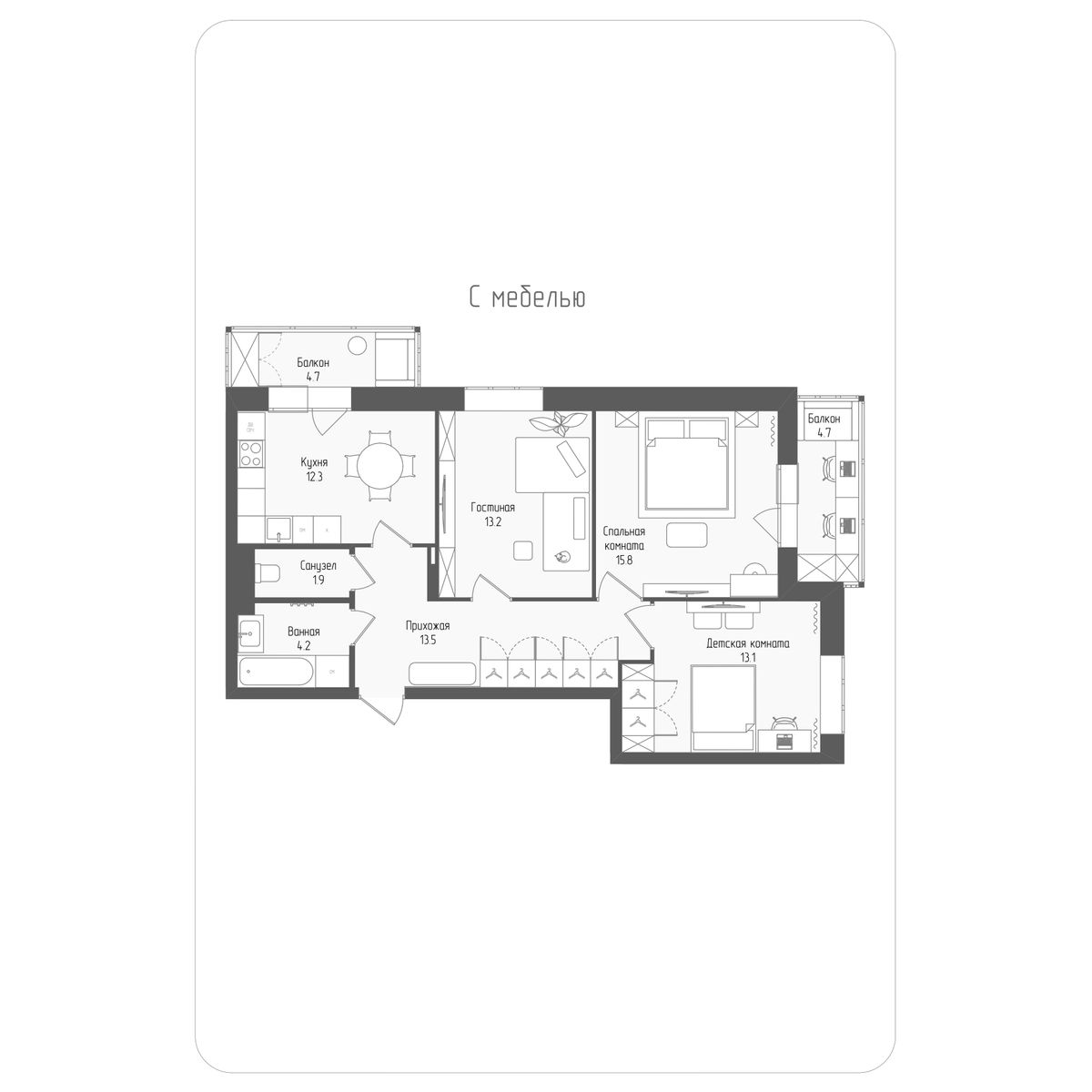 3-комнатная квартира, 76.8 кв.м, ЖК Тетрис, изображение-2