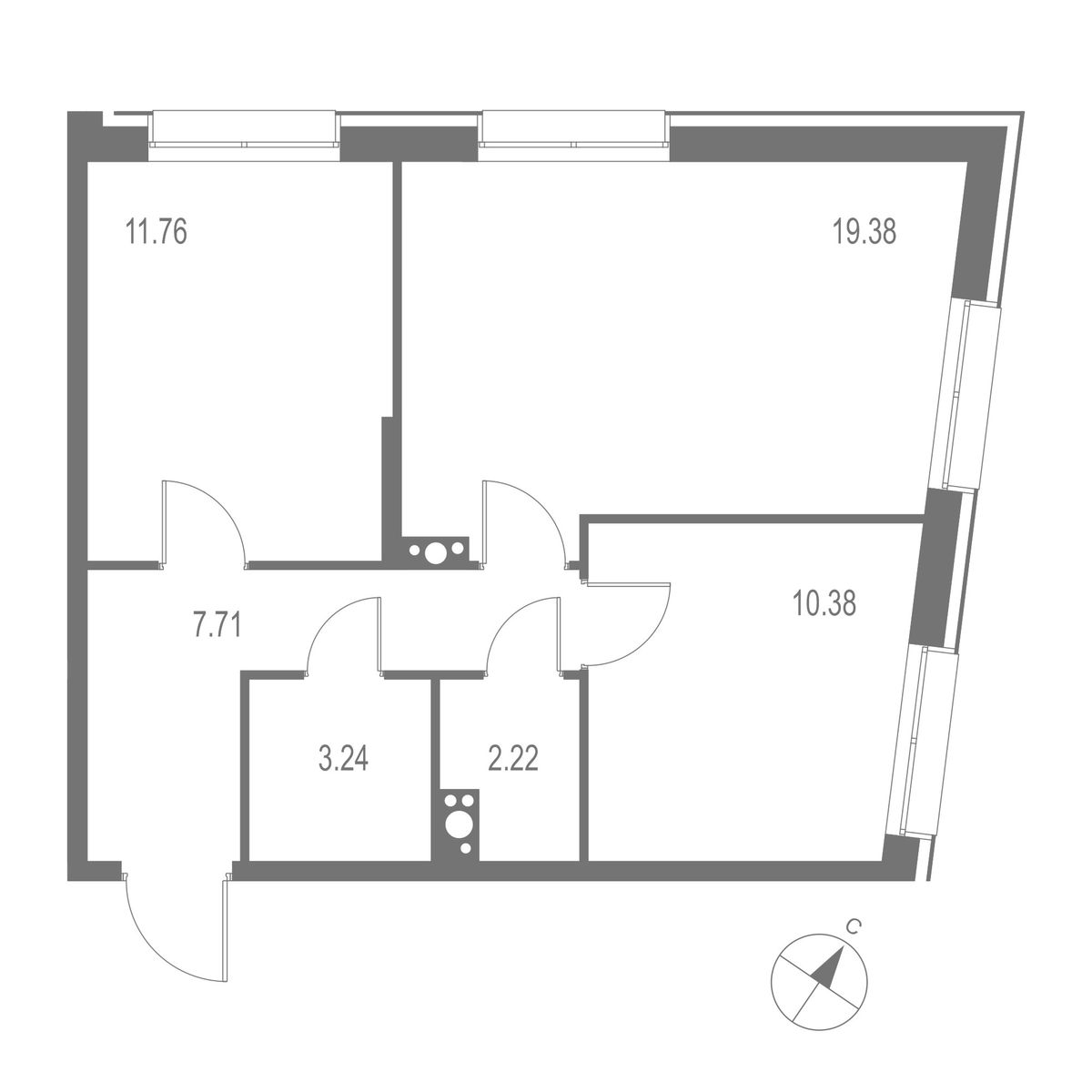 2-комнатная квартира, 54.69 кв.м, ЖК "Остров Первых" 2-комнатная квартира, 54.69 кв.м, ЖК "Остров Первых"