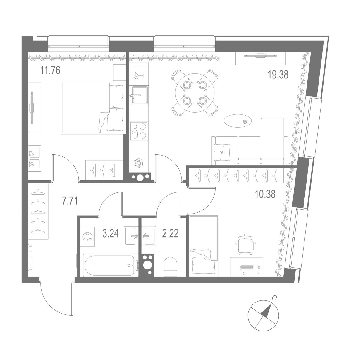 2-комнатная квартира, 54.69 кв.м, Остров Первых Клубный квартал на Неве, изображение-2