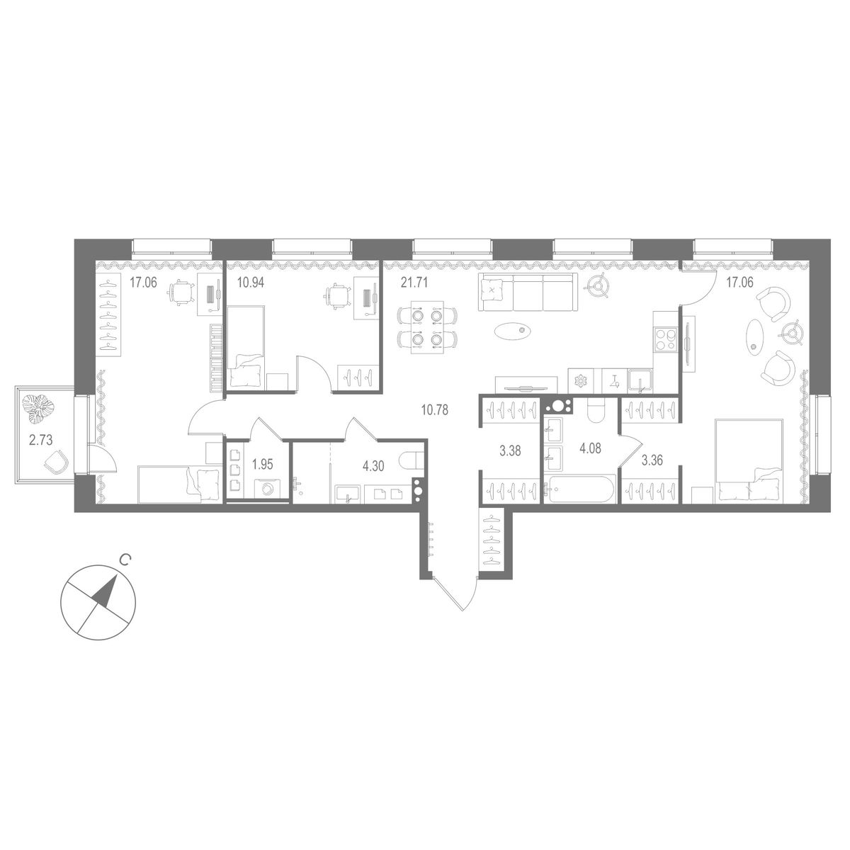3-комнатная квартира, 94.62 кв.м, Остров Первых Клубный квартал на Неве, изображение-2