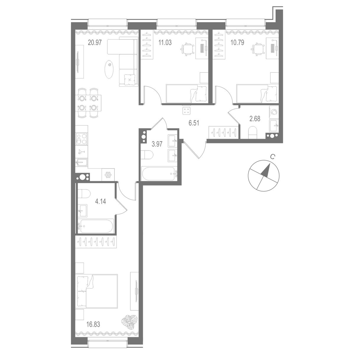 3-комнатная квартира, 76.92 кв.м, Остров Первых Клубный квартал на Неве, изображение-2