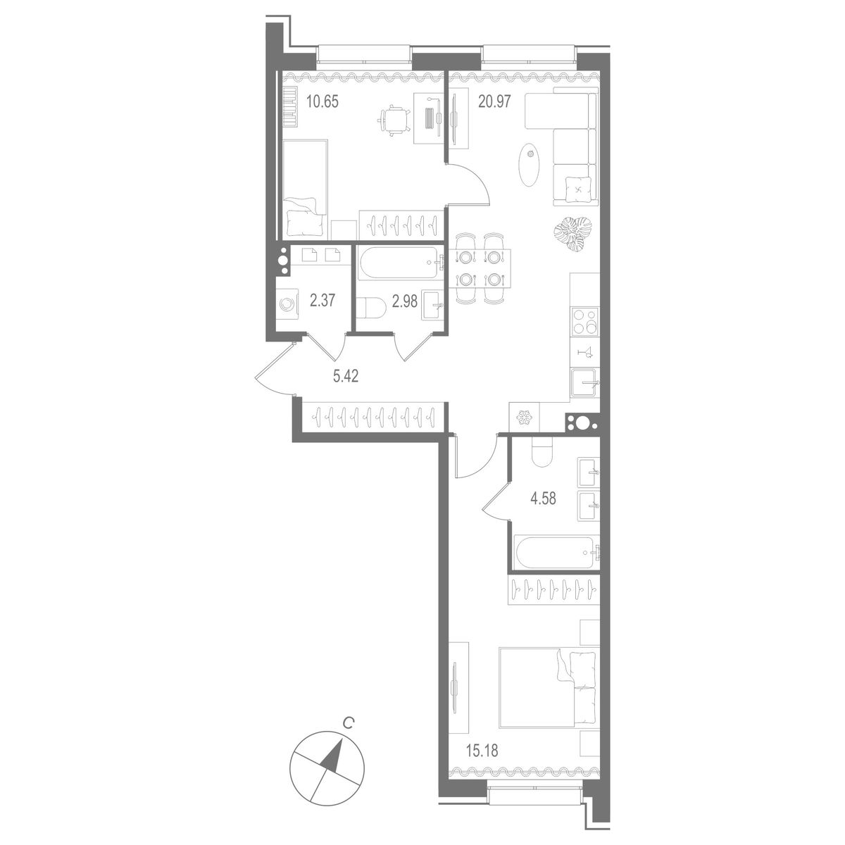 2-комнатная, 62.15 м2, ЖК "Остров Первых" 2-комнатная, 62.15 м2, ЖК "Остров Первых"