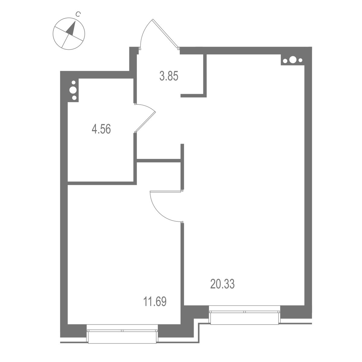1-комнатная, 40.4 м², 8 этаж из 10, ЖК "Остров Первых"
