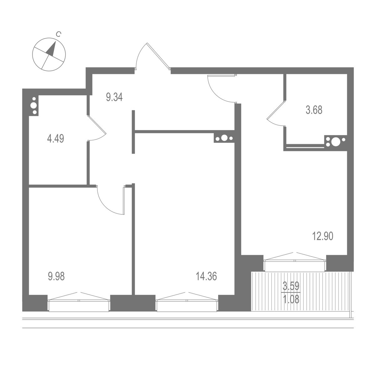 2-комнатная квартира, 55.83 кв.м, ЖК "Остров Первых"