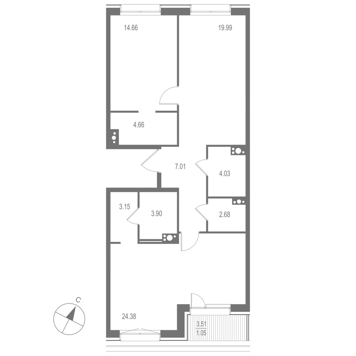 2-комнатная квартира, 85.51 кв.м, ЖК "Остров Первых"