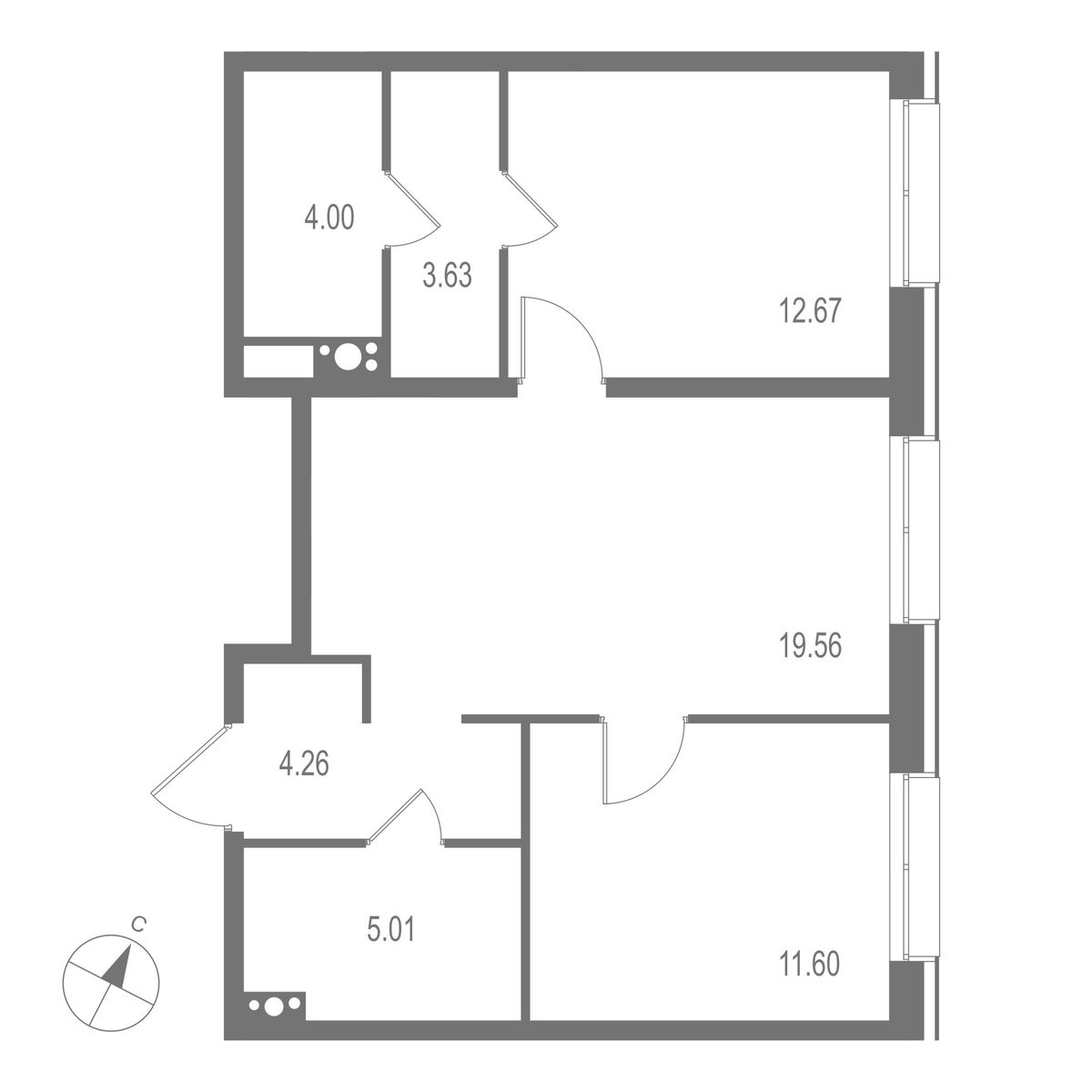 2-комнатная квартира, 60.73 кв.м, ЖК "Остров Первых"