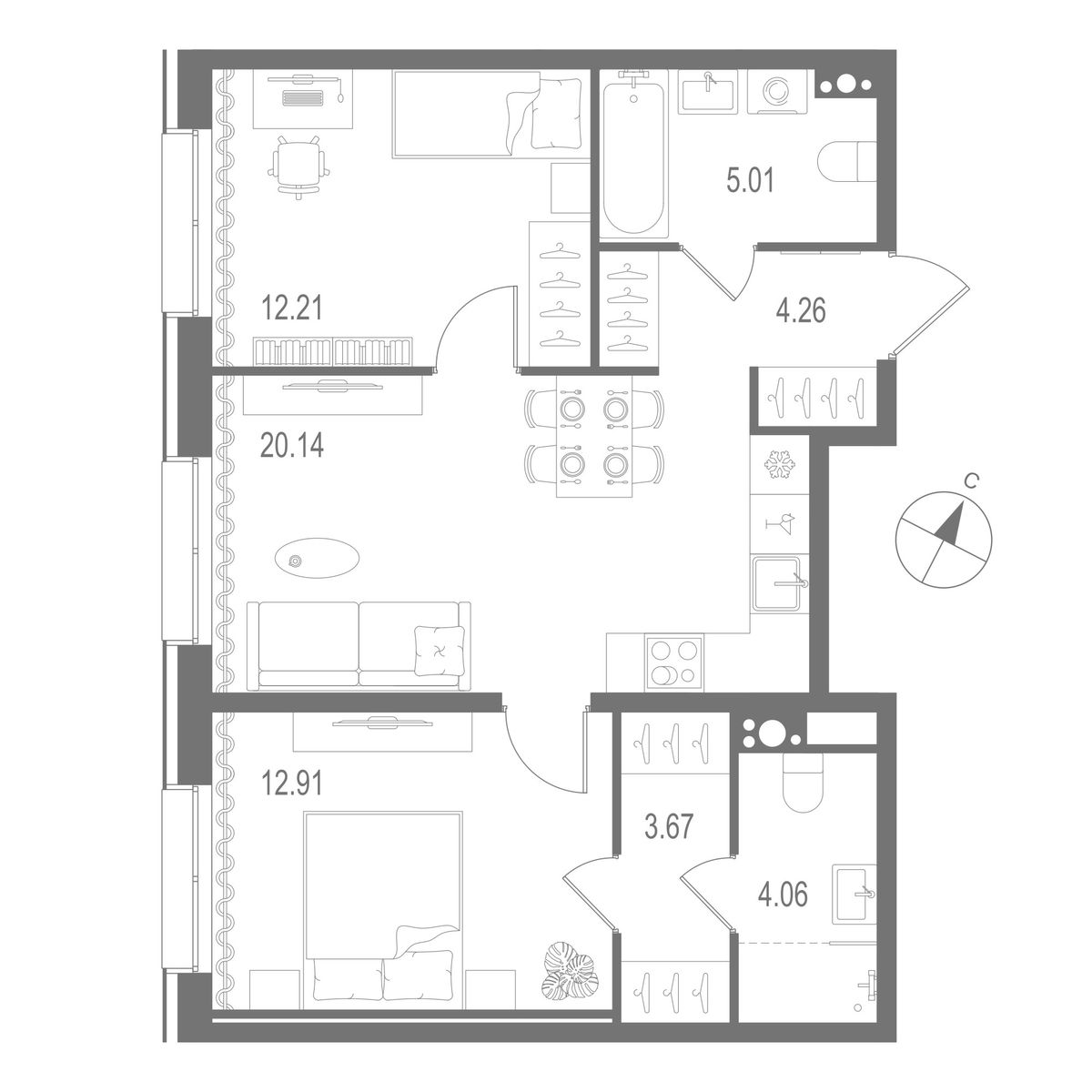 2-комнатная квартира, 62.26 кв.м, Остров Первых Клубный квартал на Неве, изображение-2