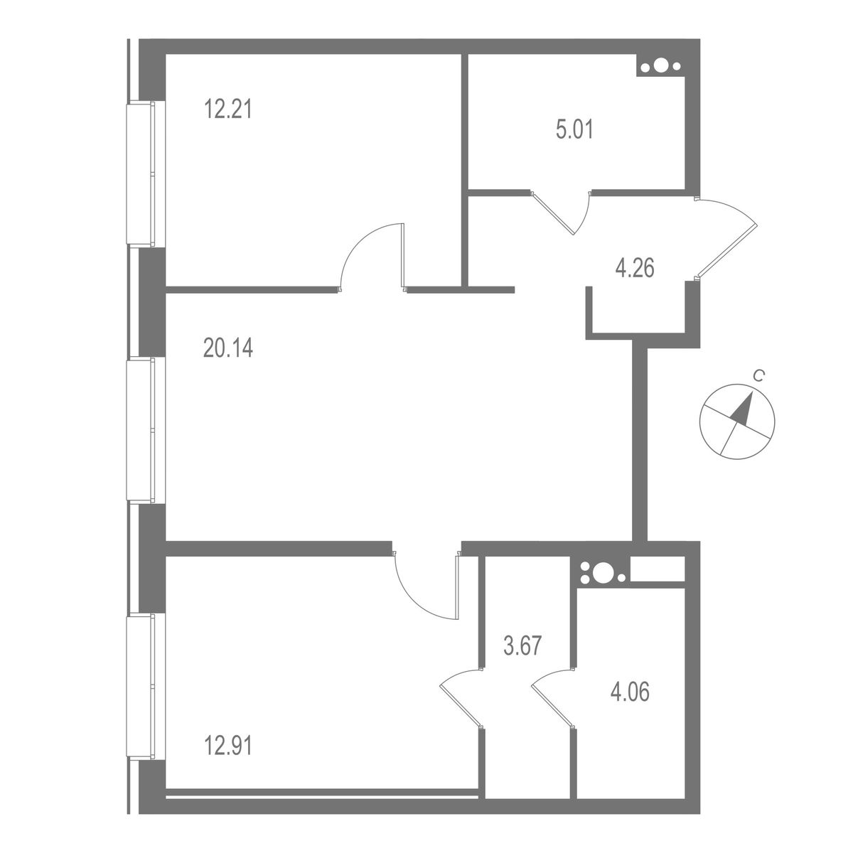 2-комнатная, 62.26 м2, ЖК "Остров Первых" 2-комнатная, 62.26 м2, ЖК "Остров Первых"