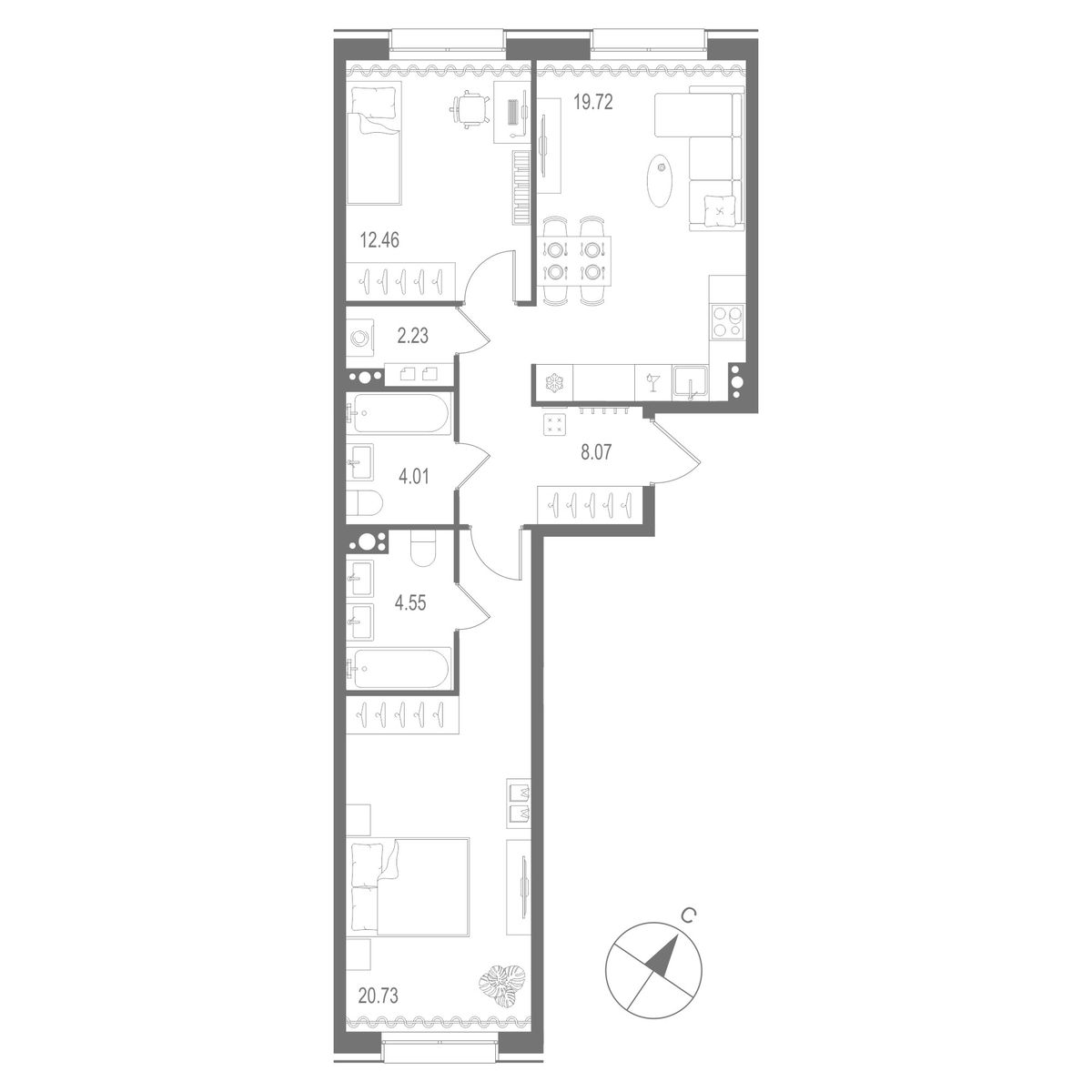 2-комнатная квартира, 71.77 кв.м, Остров Первых Клубный квартал на Неве, изображение-2