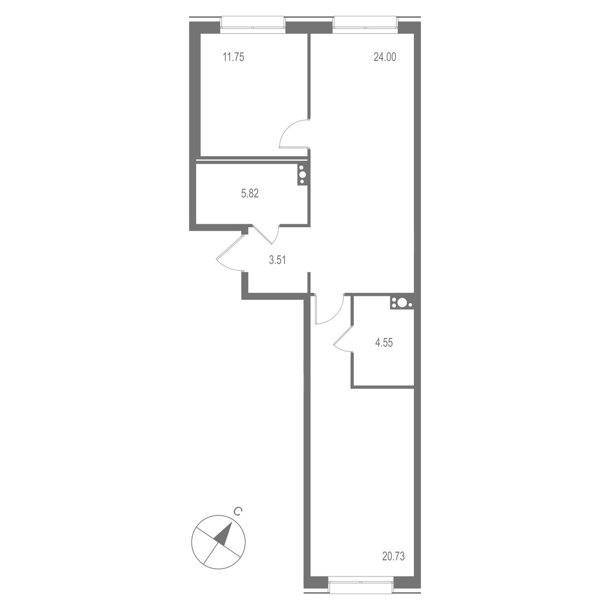 2-комнатная, 70.36 м2, ЖК "Остров Первых"