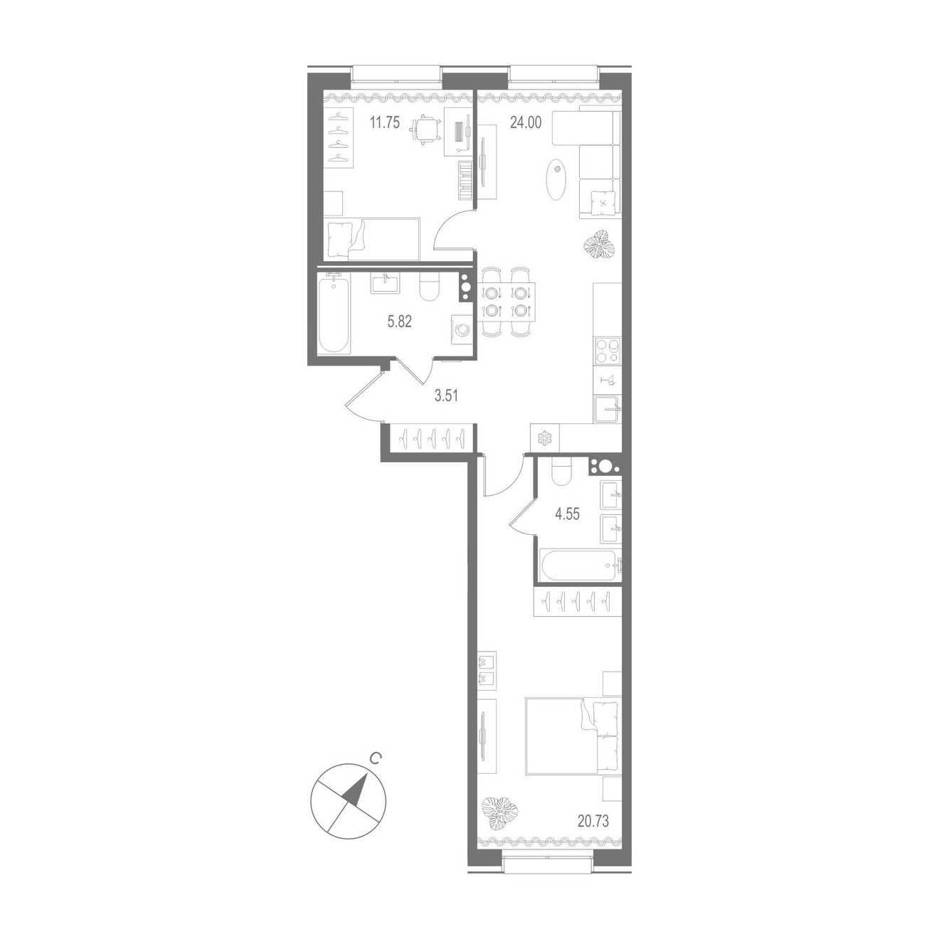 2-комнатная квартира, 70.36 кв.м, Остров Первых Клубный квартал на Неве, изображение-2