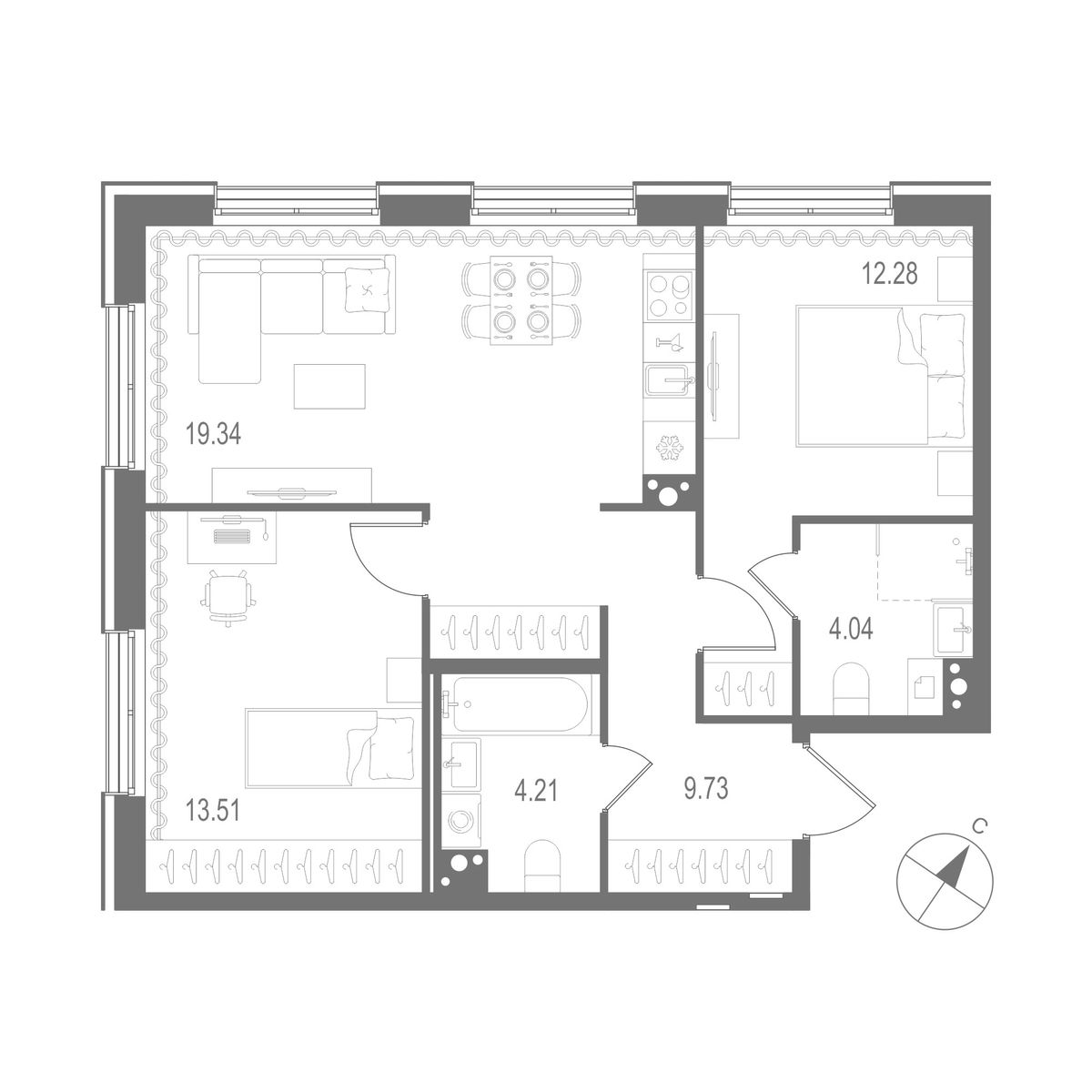 2-комнатная квартира, 63.11 кв.м, Остров Первых Клубный квартал на Неве, изображение-2
